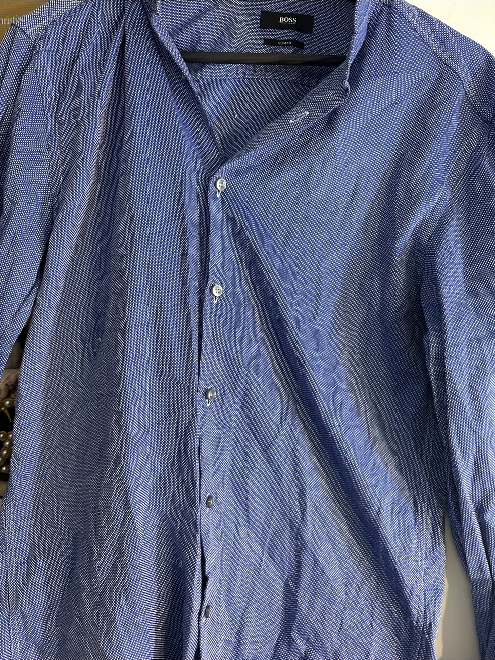 BOSS Men’s Blue Textured Long-Sleeve Dress Shirt - Picture 2 of 14
